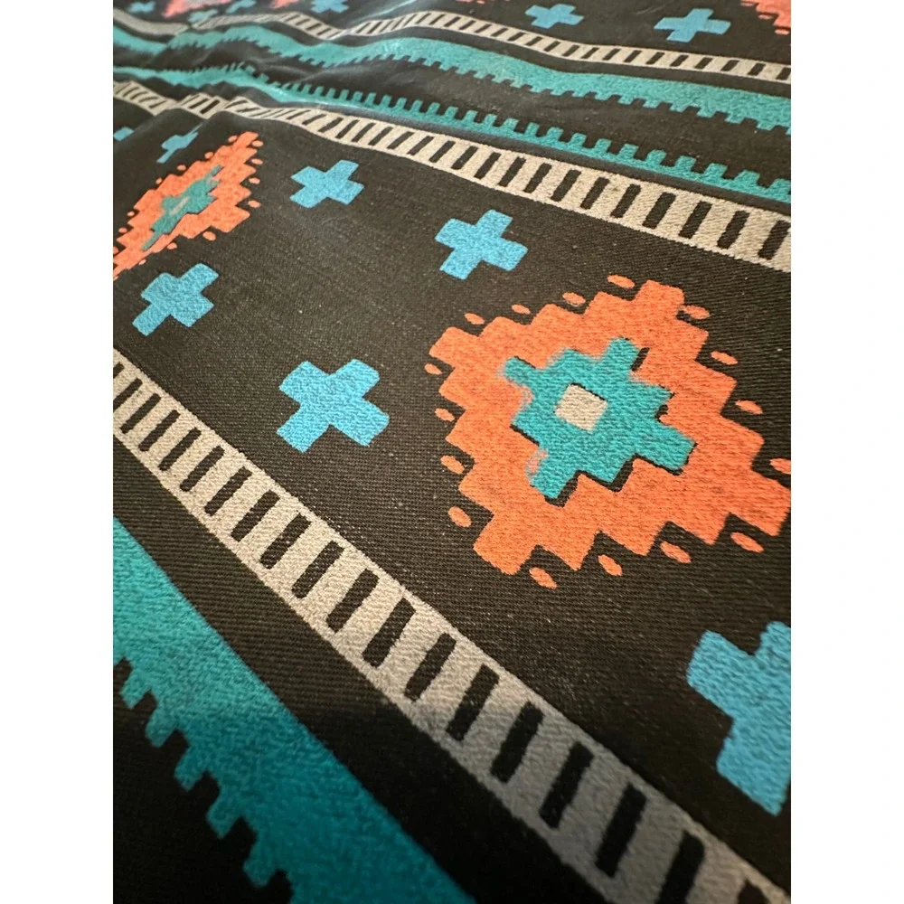 Southwestern Fabric Textile Panel Black Turquoise Coral Painted/Screen print